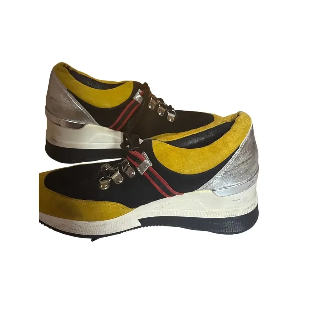 Yellow Black Suede Platform Sneakers Lace-Up Shoes Anne Fontaine US 6.5